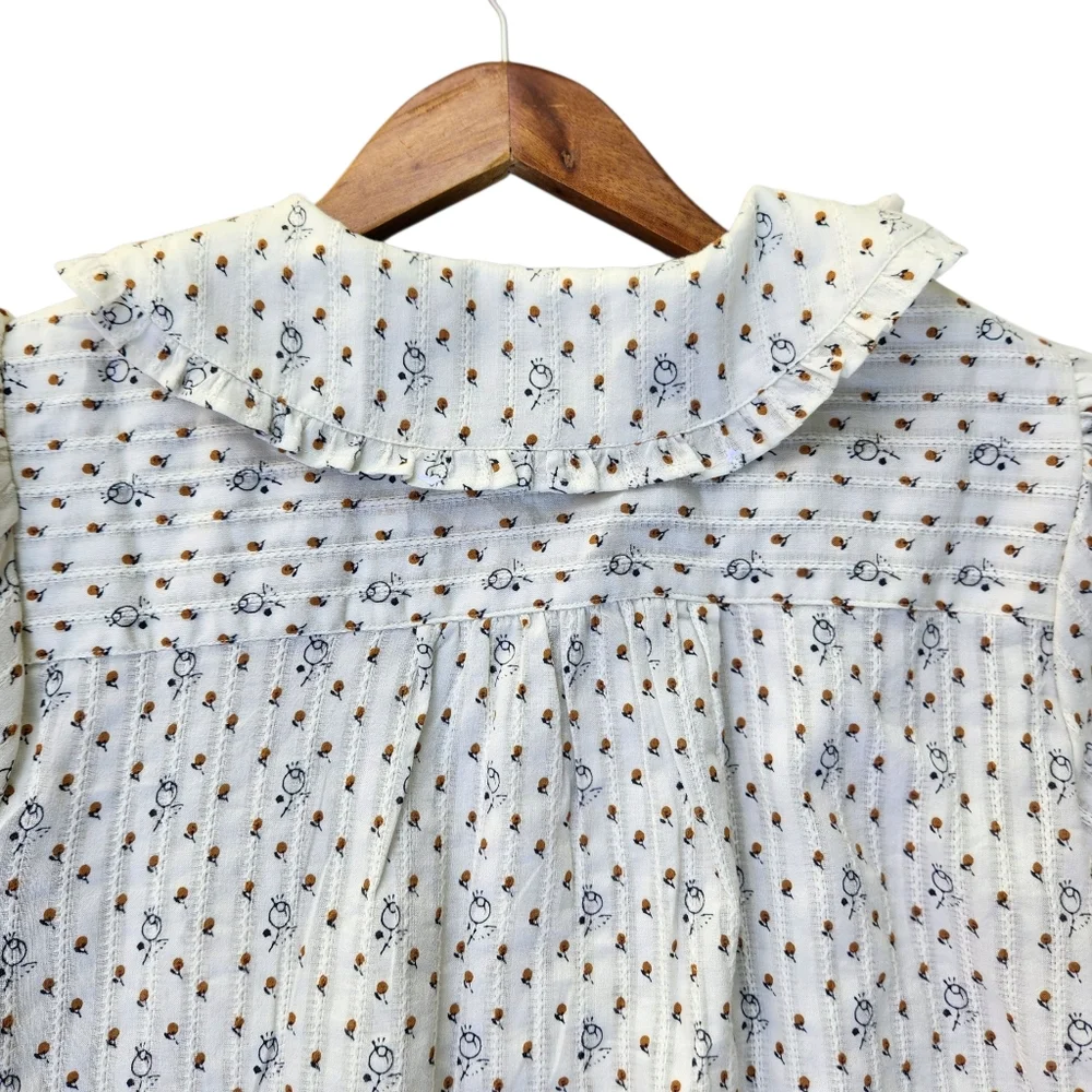 Anthropologie Cream Floral Button-Front Blouse